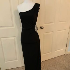 Black Cut Out Asymmetrical Dress ( sheer side)